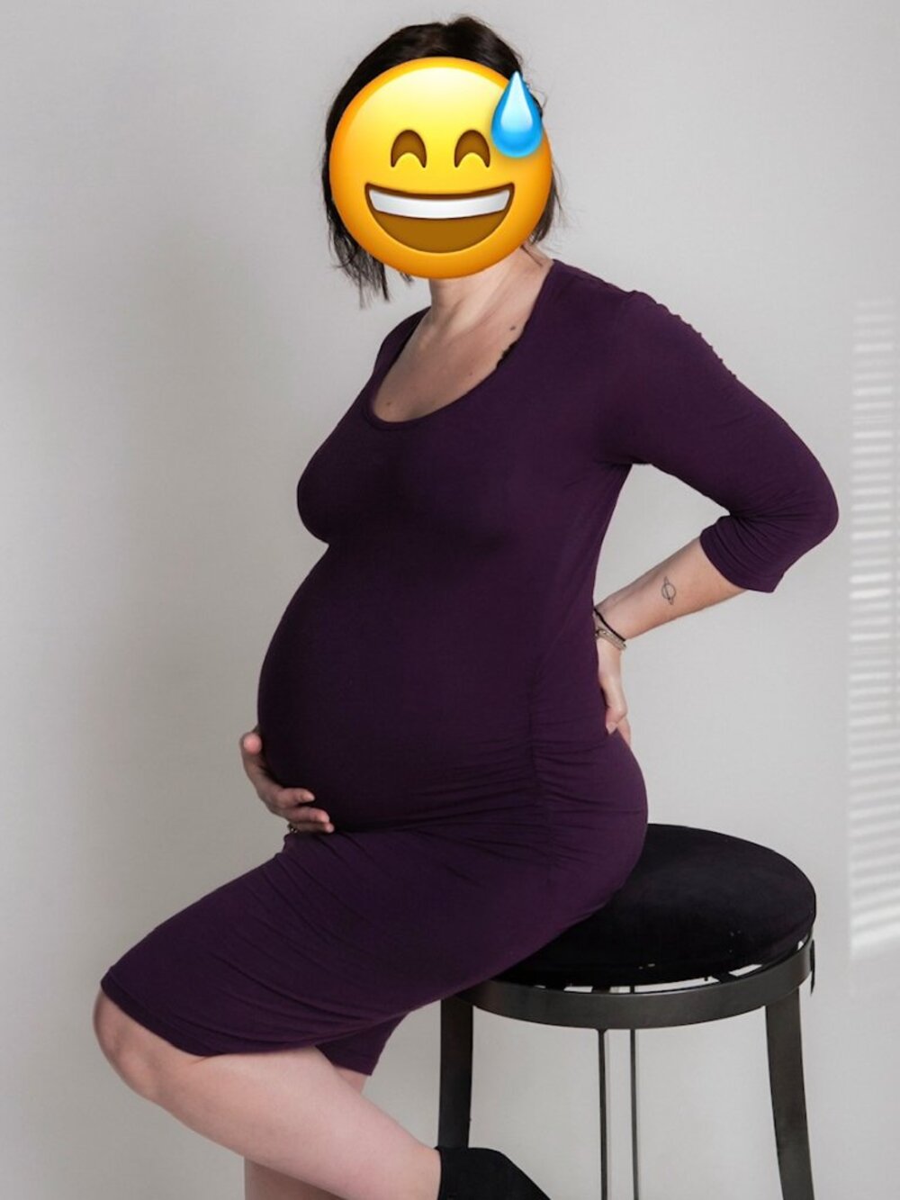 Hazel & Jools Maternity Dress M | Plum Bamboo Stretch Midi |Ruched Nursing Dress